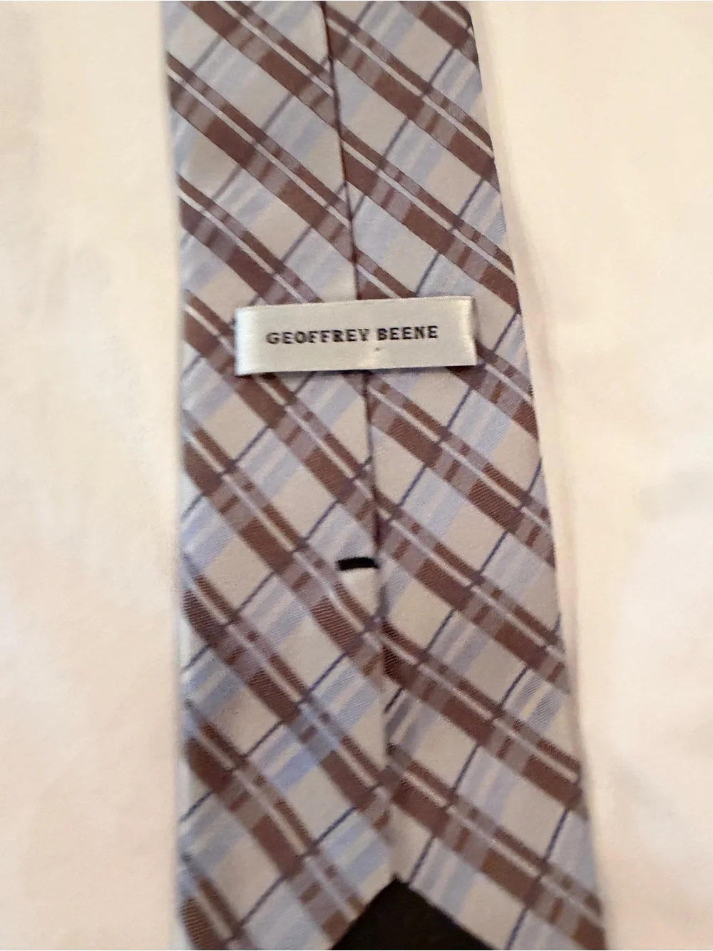 Geoffrey Beene Brown and Light Blue Plaid Tie